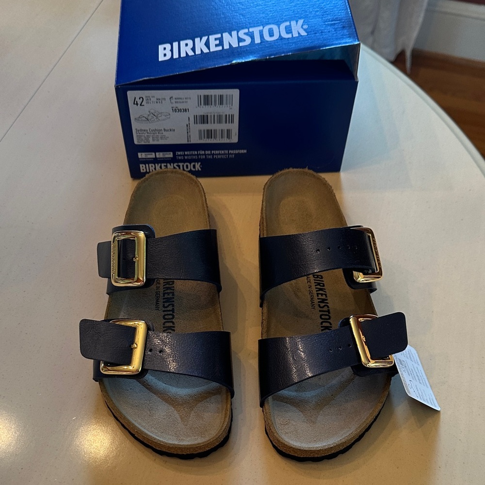 Birkenstock Dark Sandals with Shiny Buckles